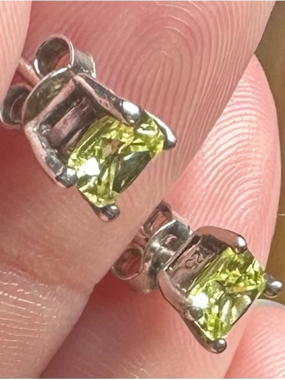 Vintage Sterling Silver Peridot Green Stud Earrings